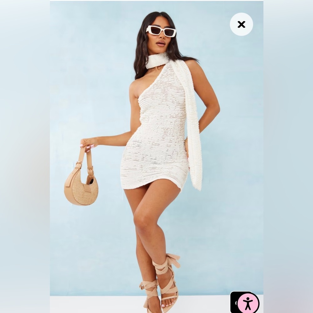 Petite cream textured ruched mini dress